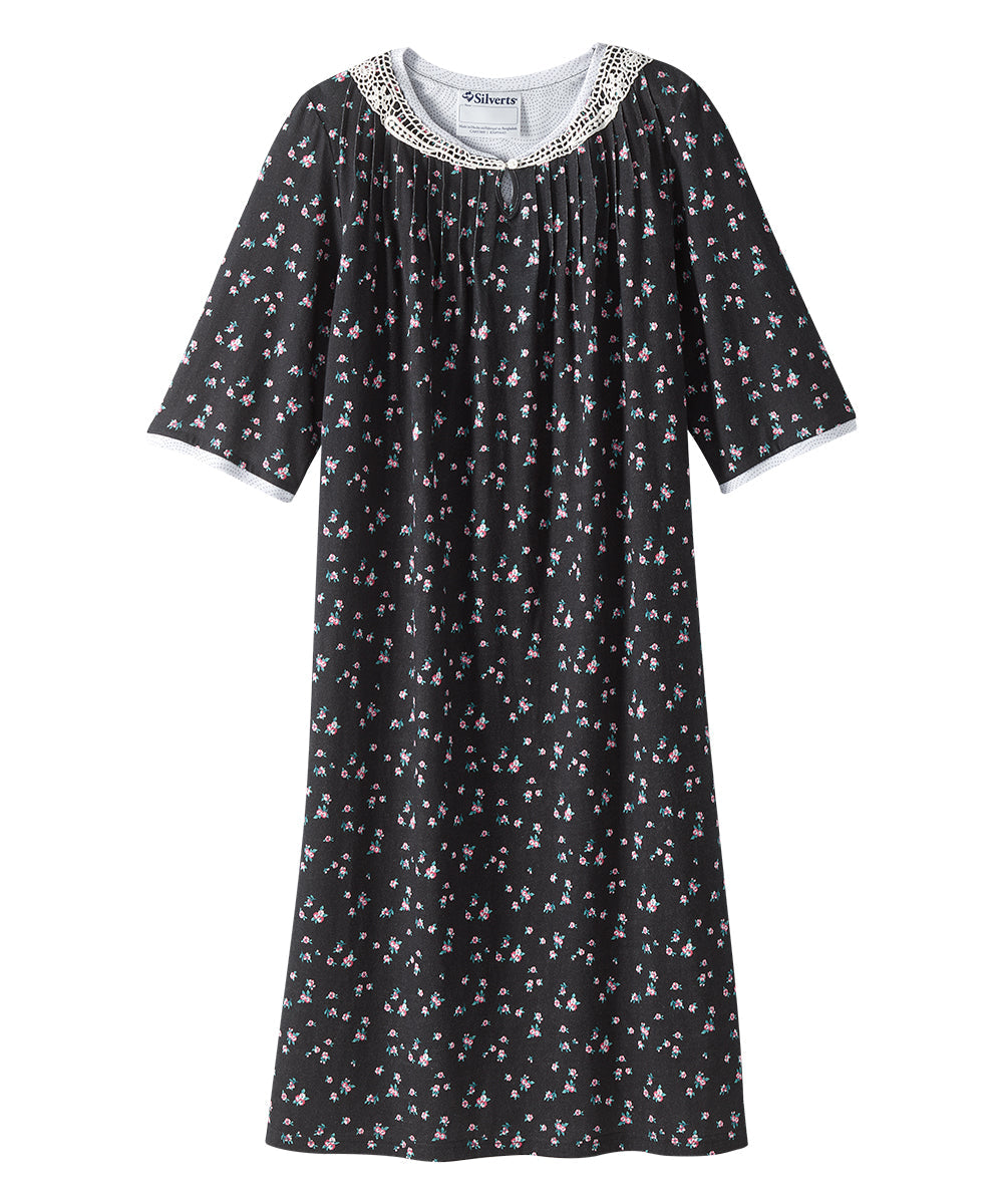 Open Back Knit Nightgown with Lace Trim