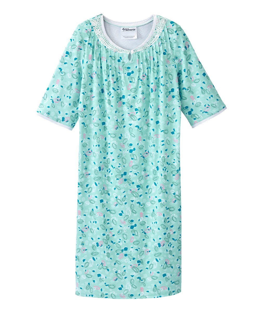 Open Back Knit Nightgown with Lace Trim