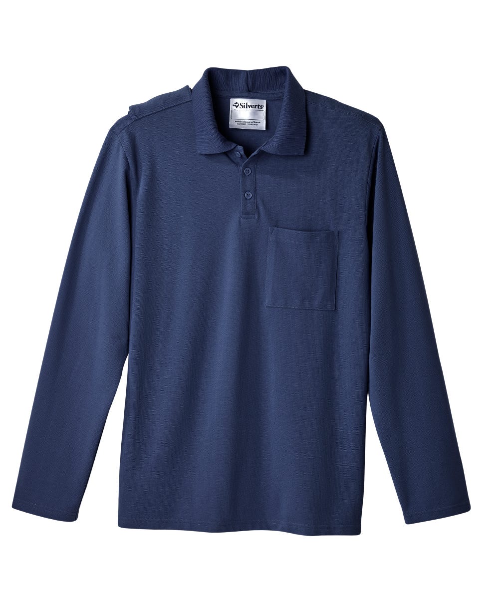 Men's Adaptive Open Back Polo Shirt with Long Sleeves