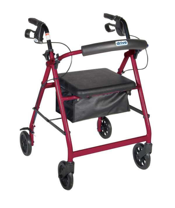 Drive Medical Aluminum Rollator Walker with Fold Up Padded Seat and Removable Back Support