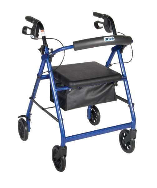 Drive Medical Aluminum Rollator Walker with Fold Up Padded Seat and Removable Back Support
