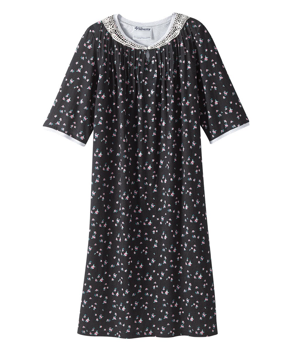 Open Back Knit Nightgown with Lace Trim