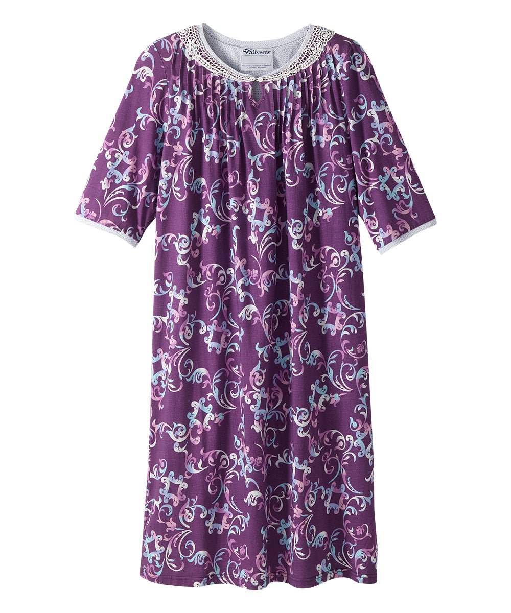 Open Back Knit Nightgown with Lace Trim