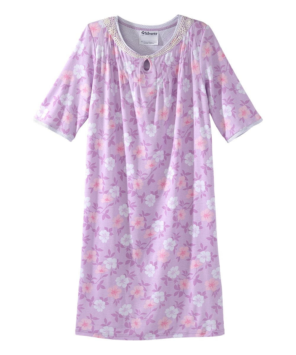 Open Back Knit Nightgown with Lace Trim