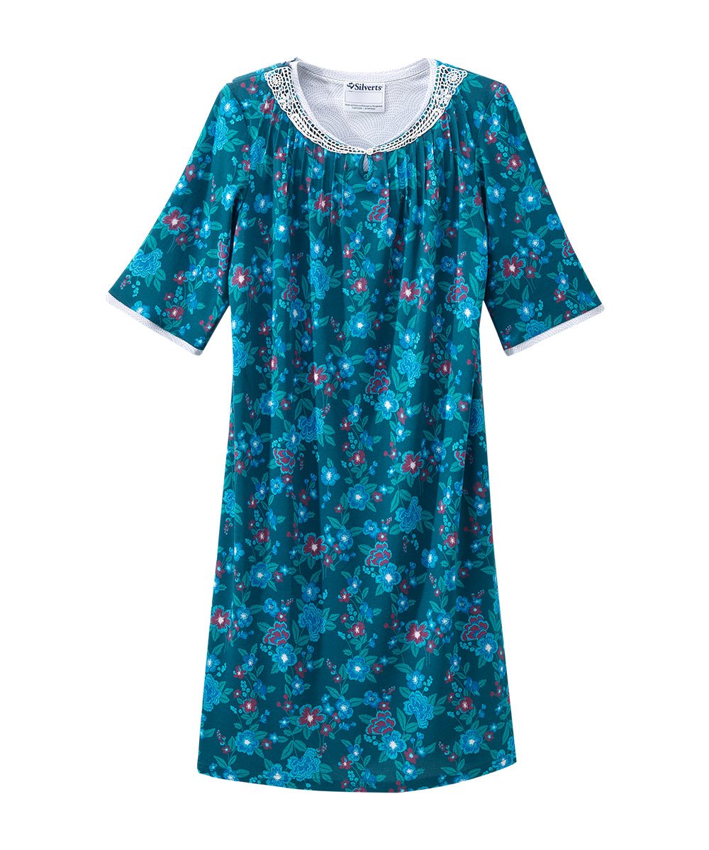 Open Back Knit Nightgown with Lace Trim