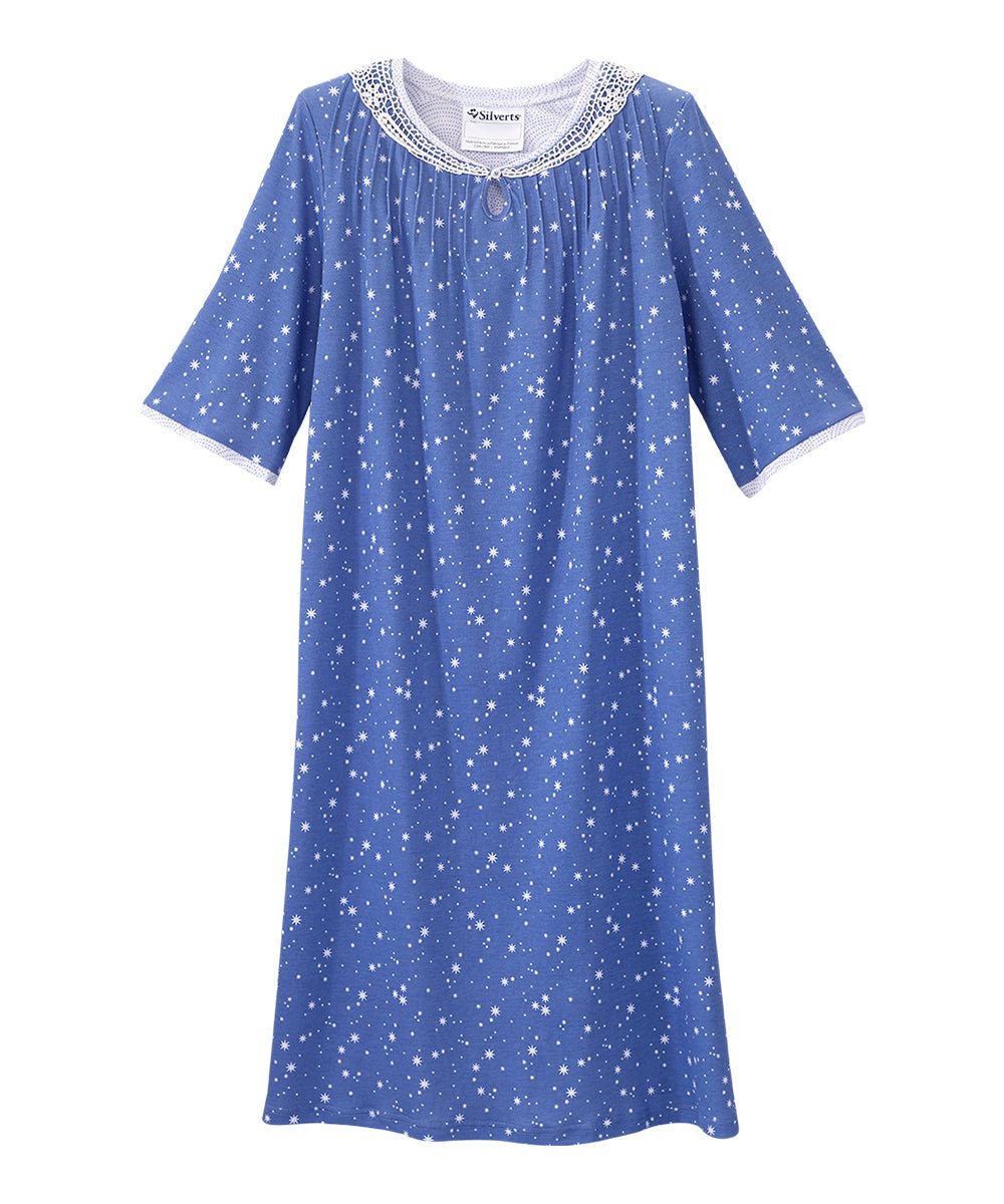 Open Back Knit Nightgown with Lace Trim