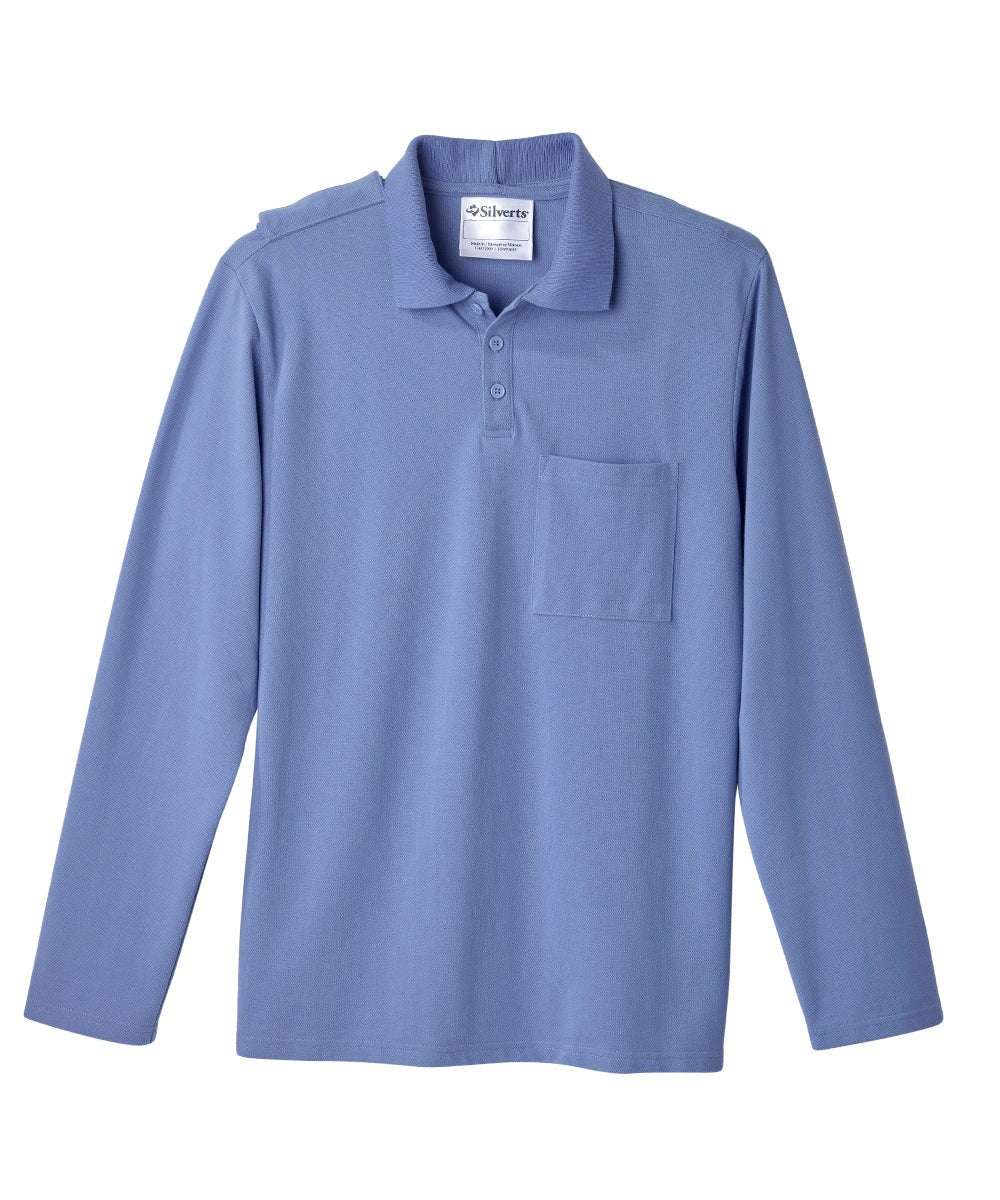 Men's Adaptive Open Back Polo Shirt with Long Sleeves