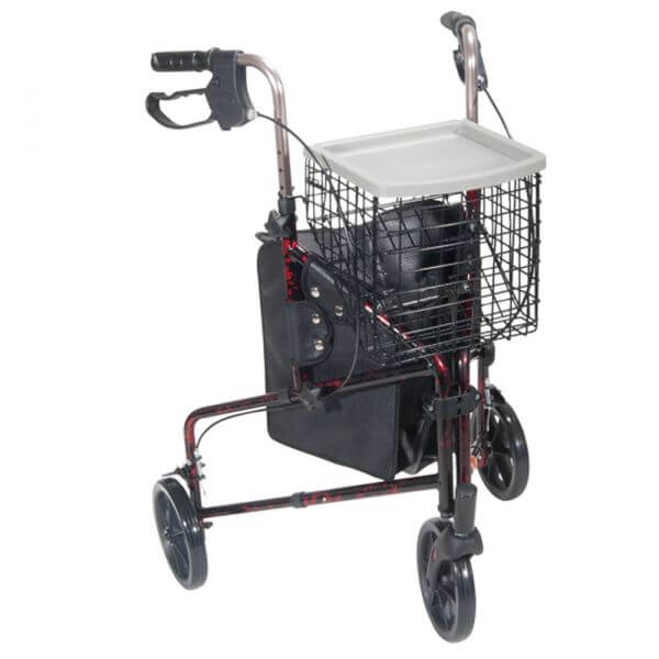 3 Wheel Aluminum Rollator With Tote And Basket By Drive