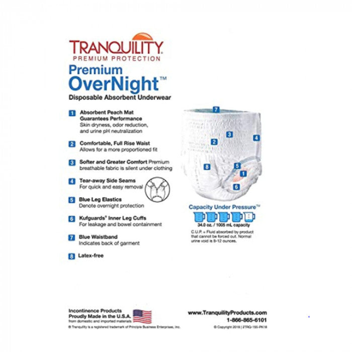 Tranquility Premium OverNight Disposable Absorbent Underwear, Small,  Maximum Protection, 80 ct Case