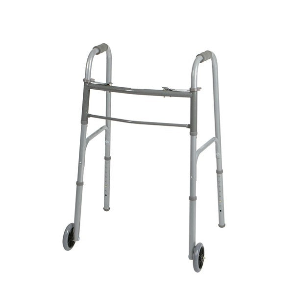 Two-Button Folding Walker with 5 Inch Wheels